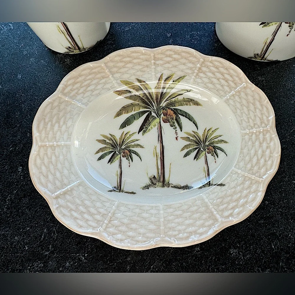 3-Piece Tropical Palm Tree Bathroom Ceramic Accessory Set